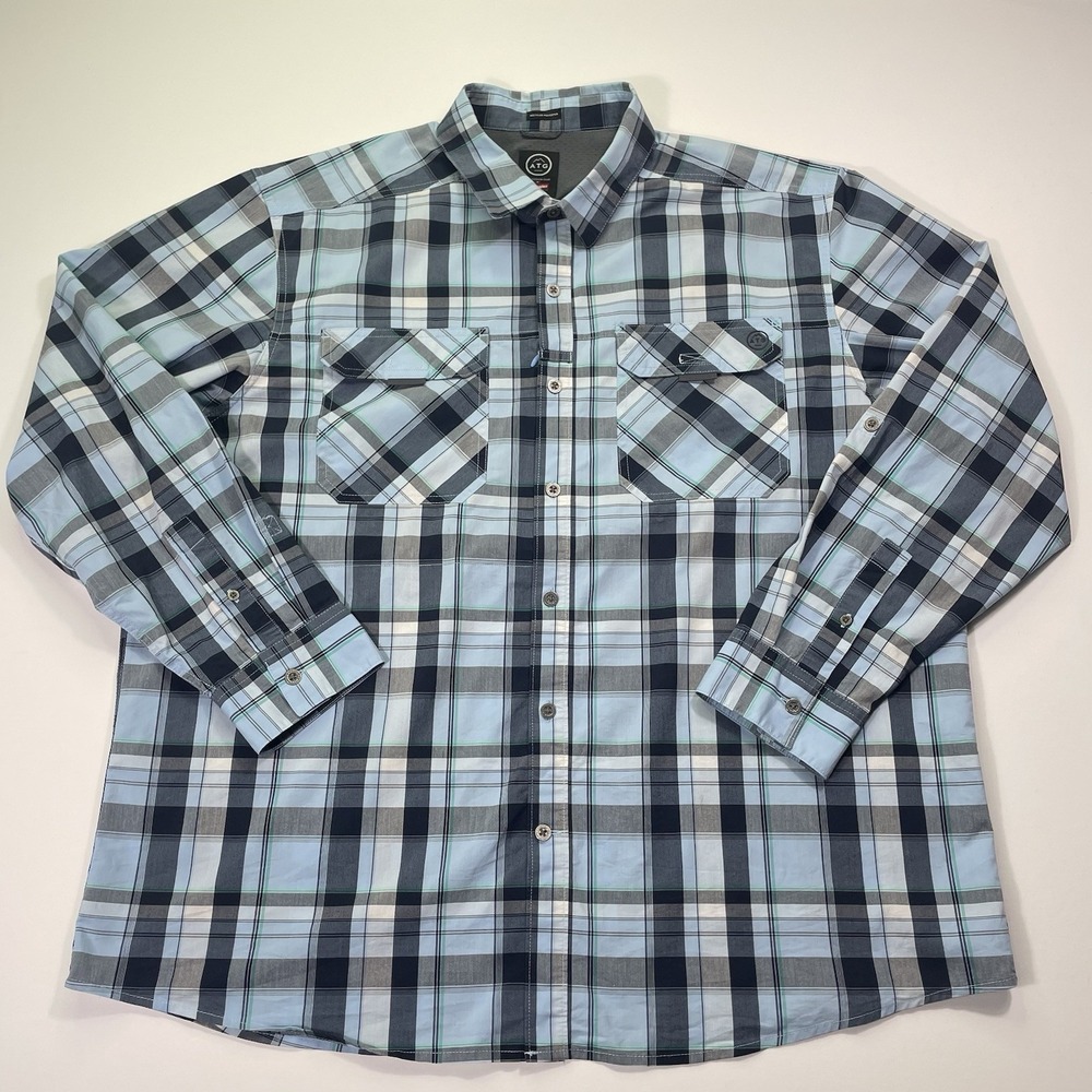 Wrangler ATG Shirt Mens XXL Blue  Plaid Long Sleeve Button All Terrain Gear